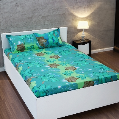 Picture of Cotton Multicolor Double King Size Flat Bed Sheet Set (7.5 by 8.5 Feet) with Two Pillow Covers - Easy Maintainance- 300 Thread Count- Hand Washable