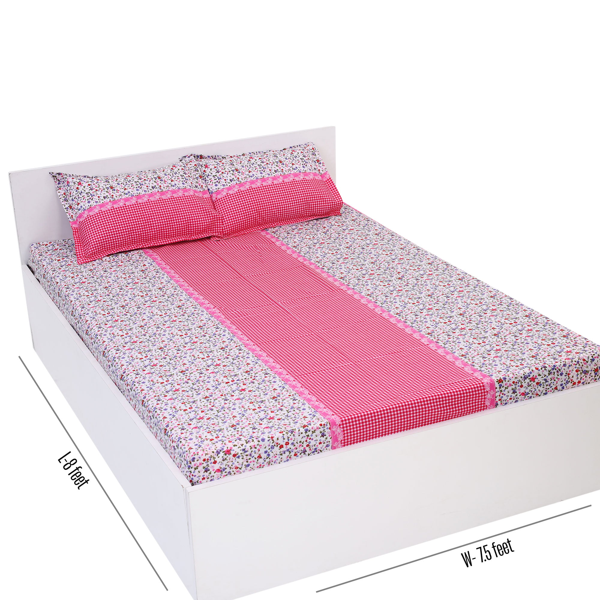 Picture of Cotton Multicolor Double King Size Flat Bed Sheet Set (7.5 by 8.5 Feet) with Two Pillow Covers - Easy Maintainance- 300 Thread Count- Hand Washable