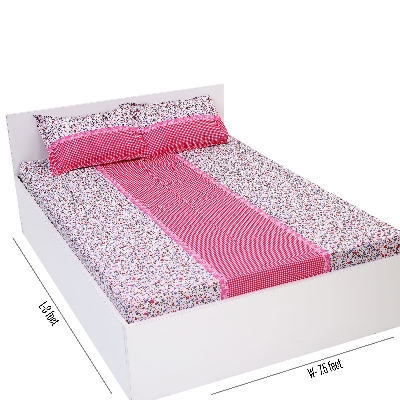 Picture of Cotton Multicolor Double King Size Flat Bed Sheet Set (7.5 by 8.5 Feet) with Two Pillow Covers - Easy Maintainance- 300 Thread Count- Hand Washable