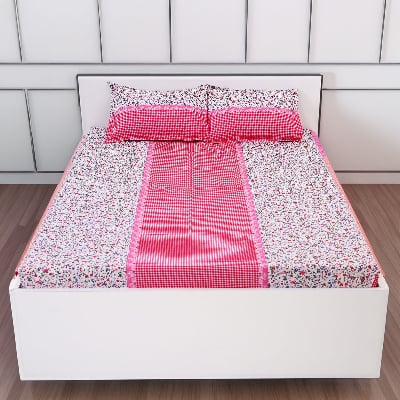 Picture of Cotton Multicolor Double King Size Flat Bed Sheet Set (7.5 by 8.5 Feet) with Two Pillow Covers - Easy Maintainance- 300 Thread Count- Hand Washable