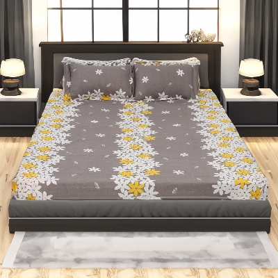 Picture of Cotton Multicolor Double King Size Flat Bed Sheet Set (7.5 by 8.5 Feet) with Two Pillow Covers - Easy Maintainance- 300 Thread Count- Hand Washable
