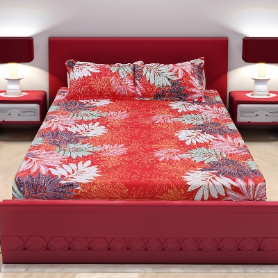 Picture of Cotton Multicolor Double King Size Flat Bed Sheet Set (7.5 by 8.5 Feet) with Two Pillow Covers - Easy Maintainance- 300 Thread Count- Hand Washable