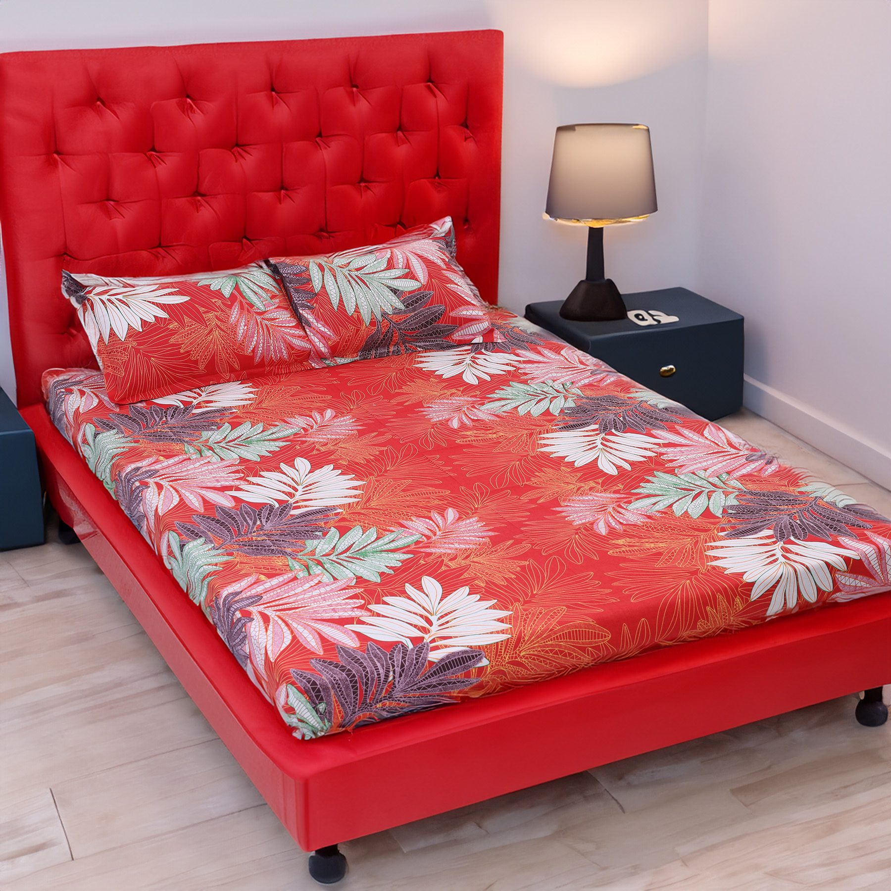 Picture of Cotton Multicolor Double King Size Flat Bed Sheet Set (7.5 by 8.5 Feet) with Two Pillow Covers - Easy Maintainance- 300 Thread Count- Hand Washable