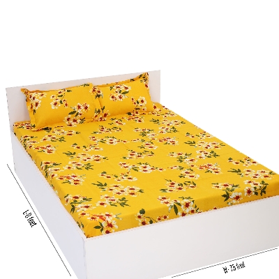 Picture of Cotton Multicolor Double King Size Flat Bed Sheet Set (7.5 by 8.5 Feet) with Two Pillow Covers - Easy Maintainance- 300 Thread Count- Hand Washable