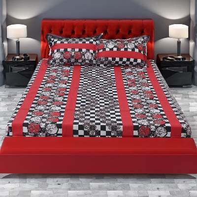Picture of Cotton Multicolor Double King Size Flat Bed Sheet Set (7.5 by 8.5 Feet) with Two Pillow Covers - Easy Maintainance- 300 Thread Count- Hand Washable