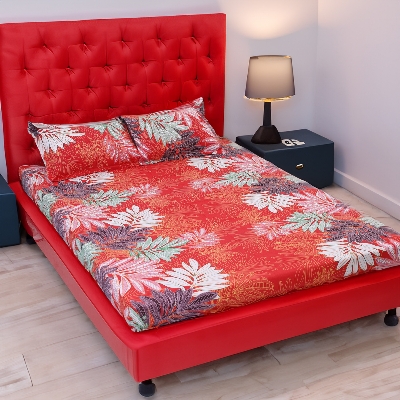 Picture of Double King Size Printed Cotton Bed Sheet (7.5 feet x 8.5 feet) With 2 Matching Pillow Covers - Flat Sheet & Hand Washable