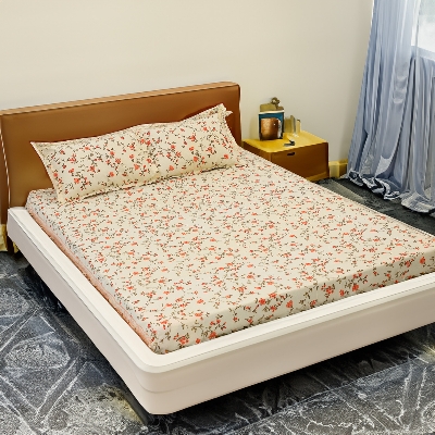 Picture of Digital Home TEX Cotton Multi-color Double King Size Flat Bed Sheet Set (7.5 x 8.5 Feet) with Two Pillow Covers - Easy Maintainance Hand Washable