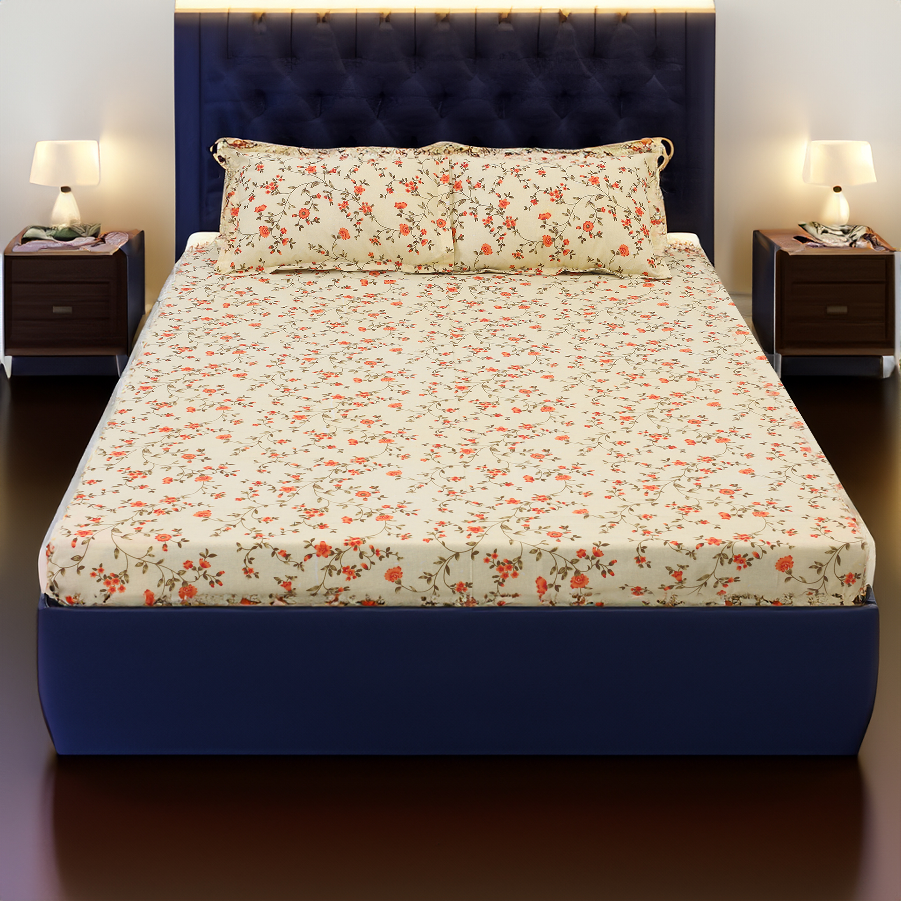 Picture of Digital Home TEX Cotton Multi-color Double King Size Flat Bed Sheet Set (7.5 x 8.5 Feet) with Two Pillow Covers - Easy Maintainance Hand Washable