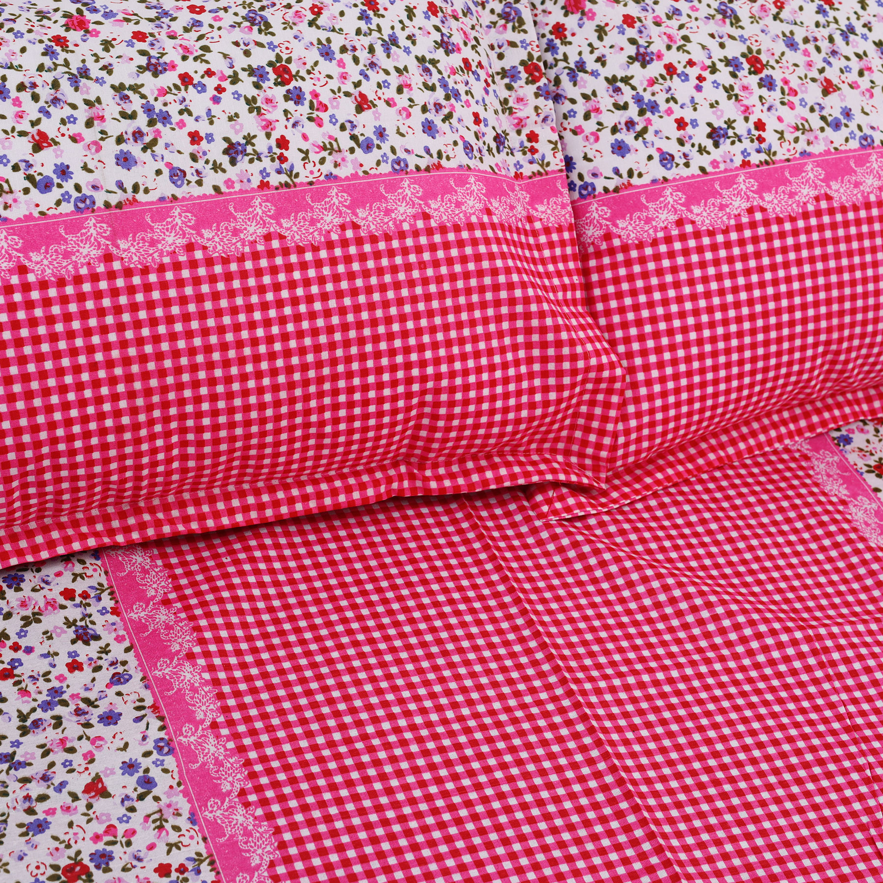 Picture of Cotton Fabric Multicolor Print Double King Size Bedsheet Set (7.5 by 8.5 Feet) with Two Pillow Covers - Elegant Bedding - Easy Maintanance
