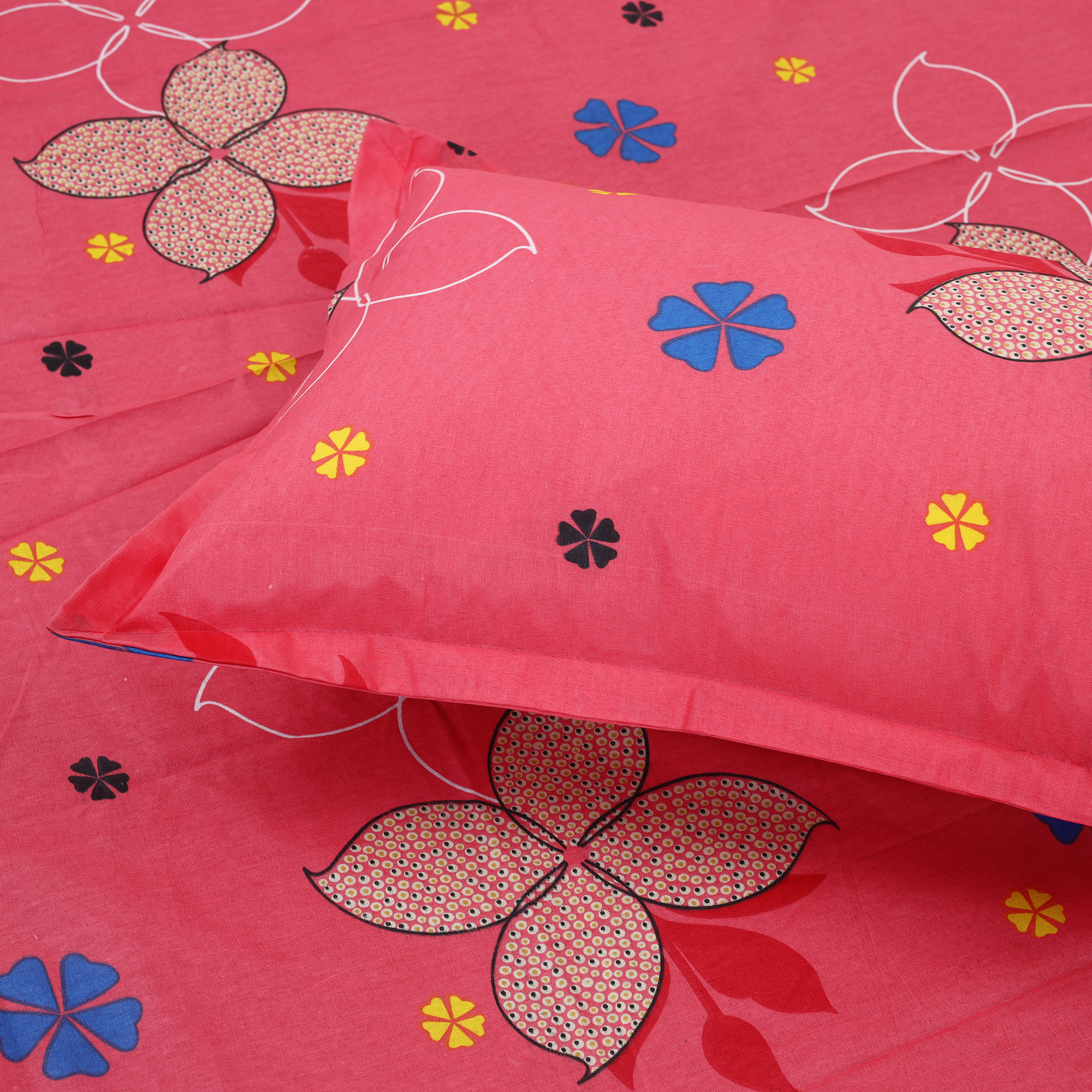 Picture of Cotton Fabric Multicolor Print Double King Size Bedsheet Set (7.5 by 8.5 Feet) with Two Pillow Covers - Elegant Bedding - Easy Maintanance