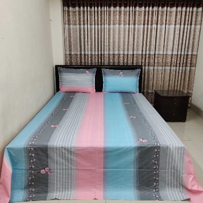 Picture of Double King Size Cotton Febric Multicolor Print 7.5 By 8.5 Feet Bedsheet Set With Two Pillow Covers