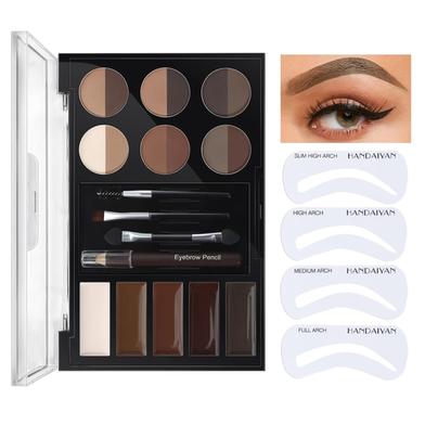 Picture of Handaiyan 12 Colors Eyebrow Powder 5 Colors Eyebrow Cream Palette With Eyebrow Pencil Brush Cards Waterproof Makeup Kit