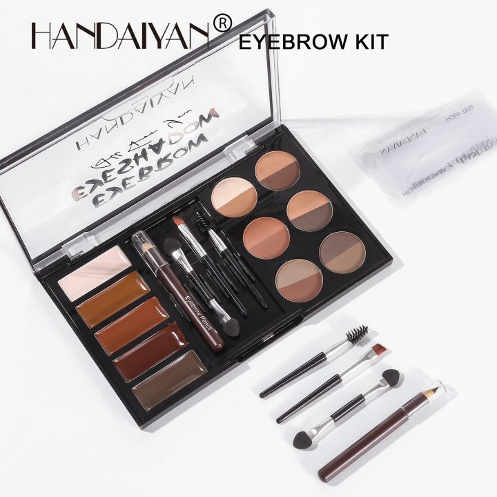 Picture of Handaiyan 12 Colors Eyebrow Powder 5 Colors Eyebrow Cream Palette With Eyebrow Pencil Brush Cards Waterproof Makeup Kit