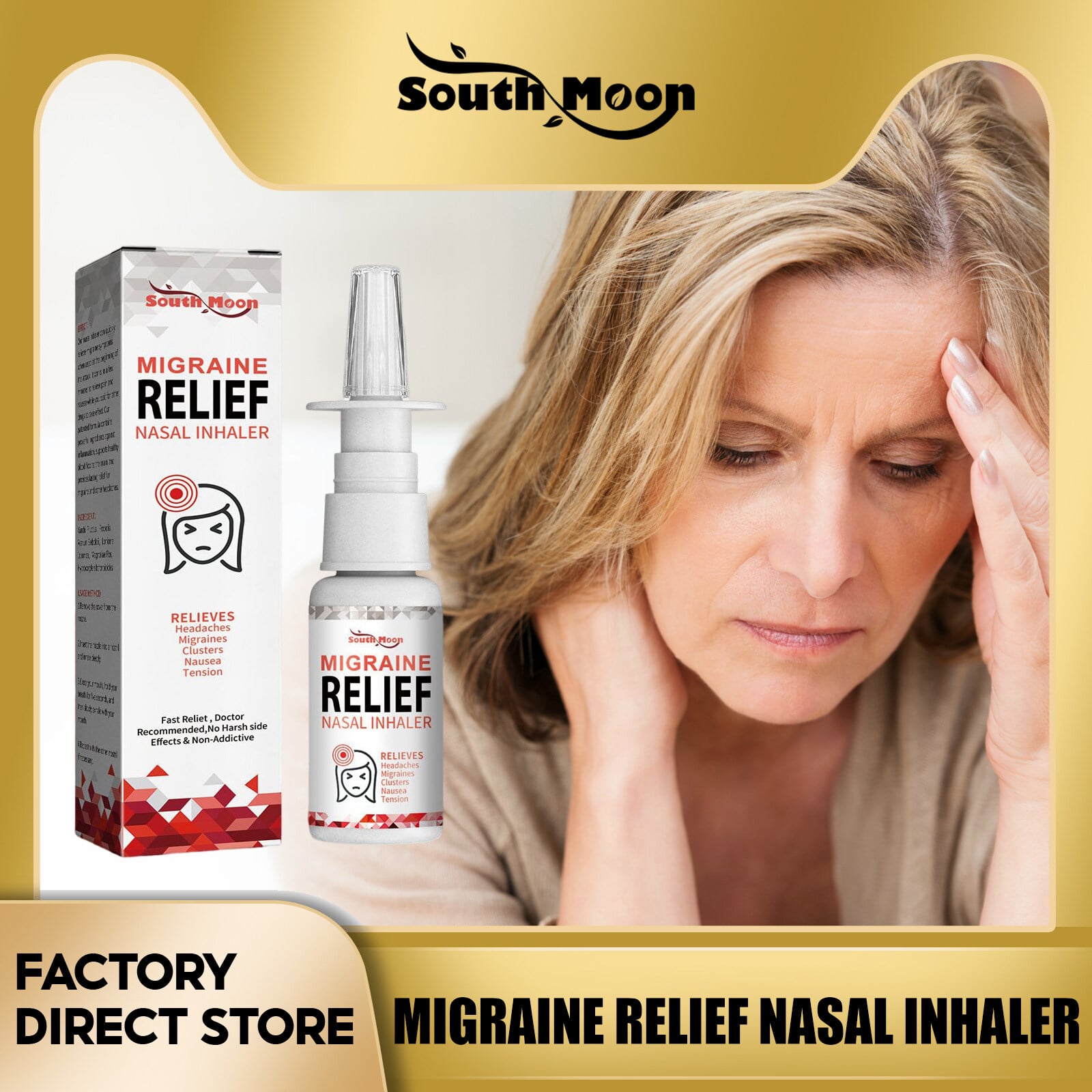 Picture of South Moon Migraine Treatment Nasal Inhaler Headache Relief Improve Rhinitis Nose Congestion Discomfort Easy Breath Sinus Spray-30ml