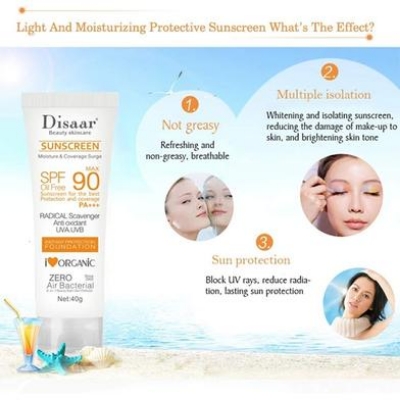 Picture of Disaar Sunscreen SPF 90 Instant Protection UVA UVB Foundation PA+++ Oil Free Sunblock Cover Protect Perfectly Moisturizing Coverage Surge -40gm