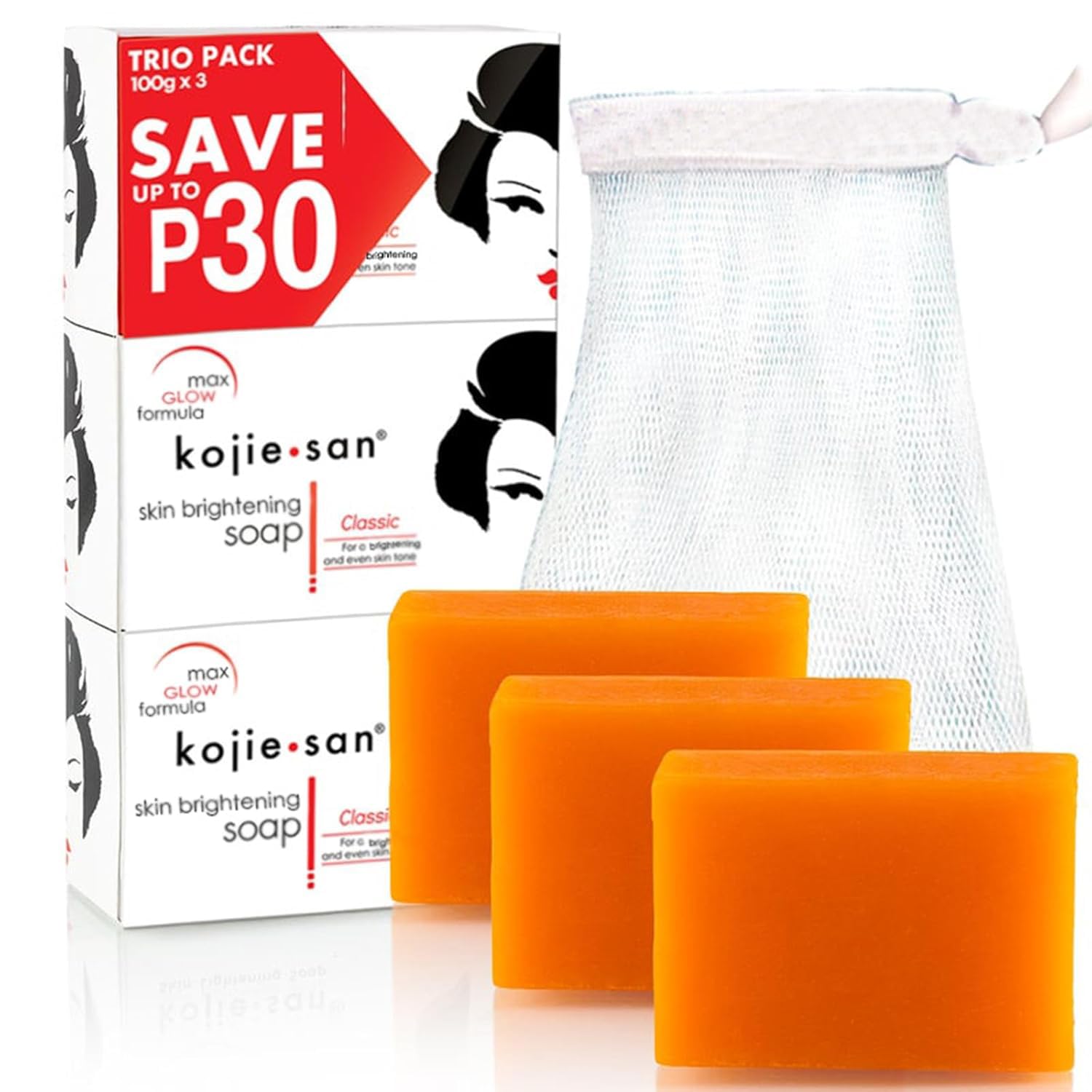 Picture of Kojie San Skin Brightening Soap - Original Kojic Soap that Reduces Dark Spots, Hyperpigmentation, & Scars with Coconut & Tea Tree Oil - 65g x 3 Bars