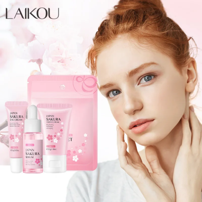 Picture of LAIKOU Sakura Skin Care Set Eye Cream Serum Essence Cream Whitening Moisturizing Anti-aging Brightening 3pcs Face Care Sets