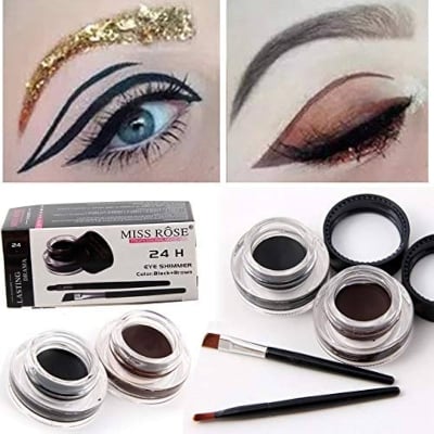 Picture of Best 2 In 1 Brown + Black Eyeliner Gel Make Up Water-proof Eye Liner Kit Eye Makeup Cream 2 Cosmetics Brushes Tool