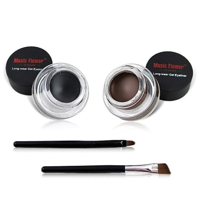 Picture of Best 2 In 1 Brown + Black Eyeliner Gel Make Up Water-proof Eye Liner Kit Eye Makeup Cream 2 Cosmetics Brushes Tool