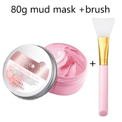 Picture of LAIKOU Japan Sakura Clay Mask Deep Cleansing Whitening Repair Skin Mud Korean Face Mask Oil Control Shrink Pores Skin Care 80g+Soft Silicone Facial Brush