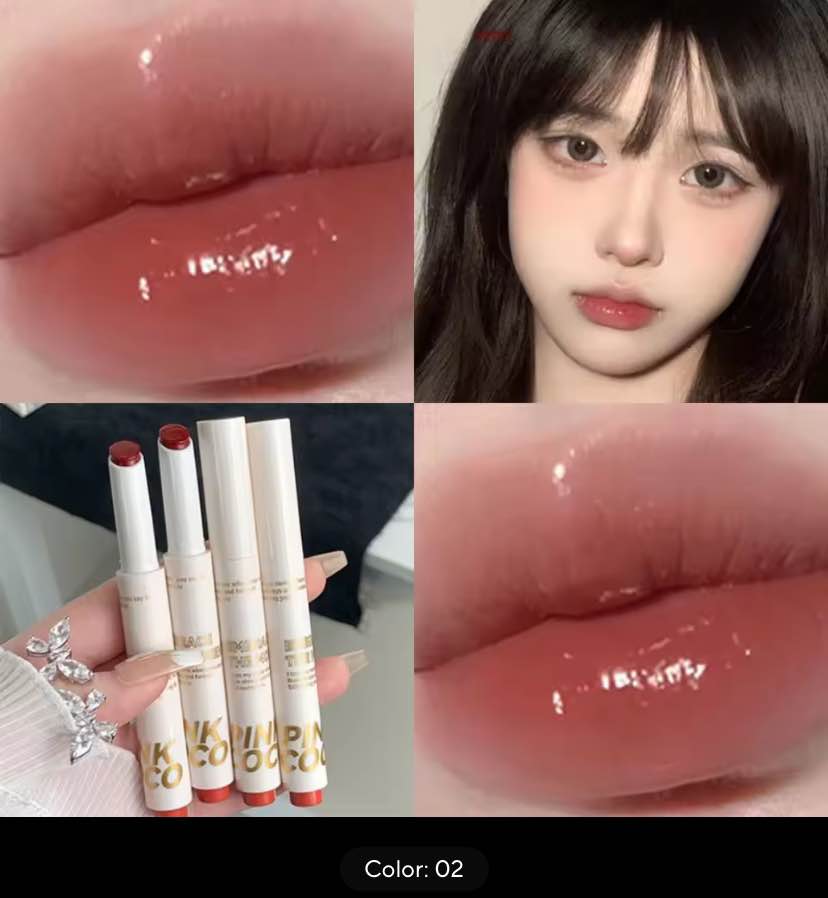 Picture of Pink coco 1Pcs Water-light Lip Glaze Mirror Glitter Lip Tint Long Lasting Moisturising Love Heart Shape Solid Lipstick Pen Lips Make Up