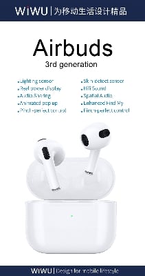Picture of WiWU Airbuds 3 HF Sound Magsafe Charging With Silicone Case & 1M Lightning Cable - White White