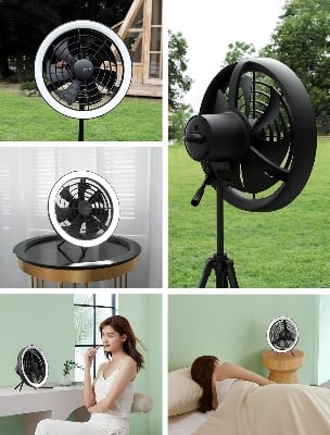 Picture of JISULIFE FA17 Outdoor LED Ceiling Fan with Long Tripod Stand Black
