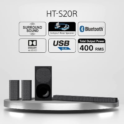 Picture of Sony HT-S20R Real 5.1ch Dolby Digital Soundbar for TV with subwoofer and Compact Rear Speakers Black