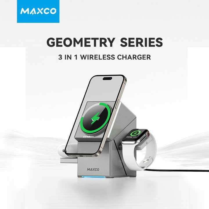 Picture of Maxco Geometry Series 3 in 1 Wireless Charger 15W Qi2 Certified (MW11) Grey