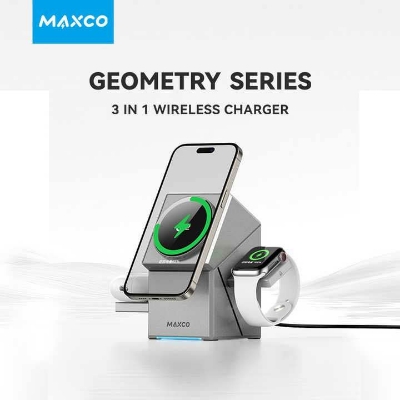 Picture of Maxco Geometry Series 3 in 1 Wireless Charger 15W Qi2 Certified (MW11) Grey