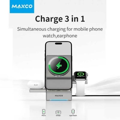 Picture of Maxco Geometry Series 3 in 1 Wireless Charger 15W Qi2 Certified (MW11) Grey