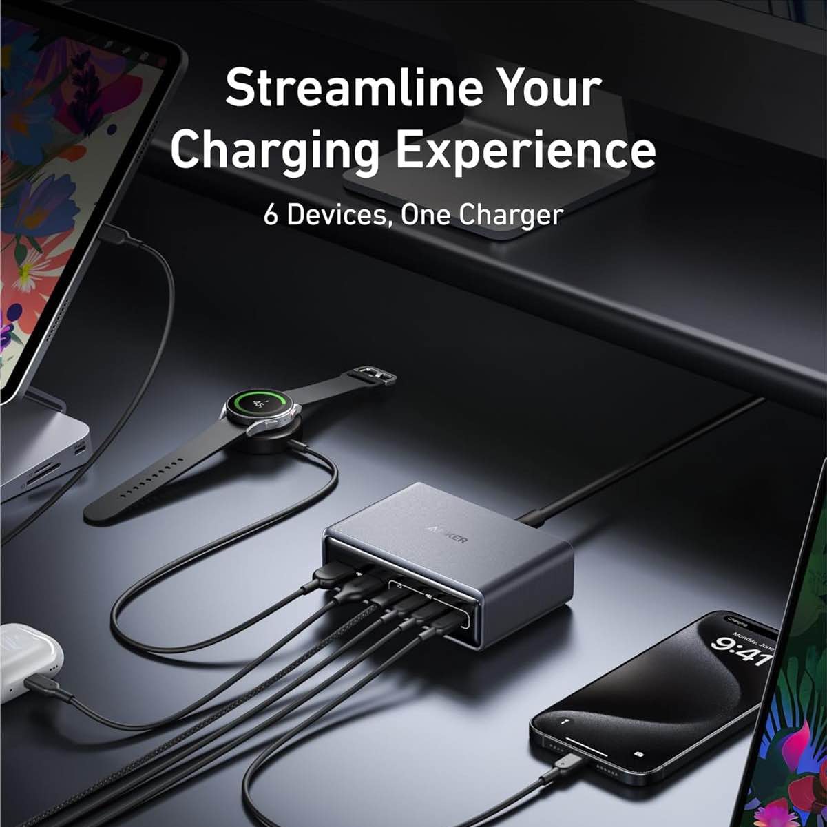 Picture of Anker Prime 200W 6-Port GaN Desktop Charger Grey