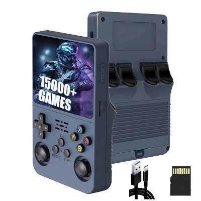 Picture of R36S Retro Handheld Game Console 64G,Built-in 15000+ Games Retro Console,21 Emulator,3.5” IPS Screen,Linux System,Portable Mini Emulator for Kids and Adults (Dark Blue) Dark blue