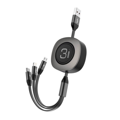 Picture of ROCK 3-in-1 G3 Stretchable Charge & Sync Cable Black