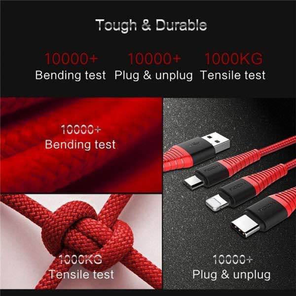 Picture of ROCK Hi-Tensile 3-in-1 Fast Charging Cable 1.2m Durable Black