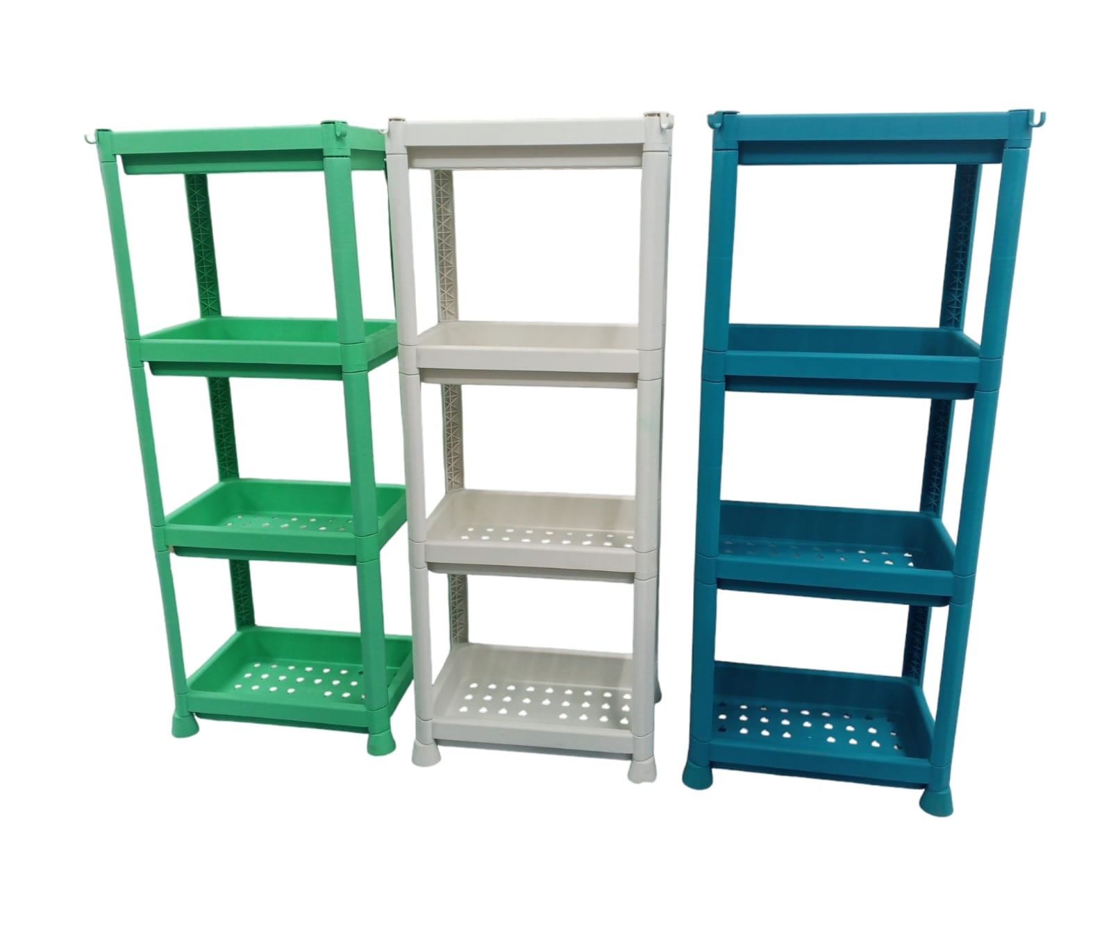 Picture of প্লাস্টিকের র‍্যাক 4 ধাপের র‍্যাক - kitchen rack 4 tiers rectangular storage rack, kitchen bathroom shelf cart trolley hand food carts truck trolley Storage organizer plastic cabinet corner shelf - Multicolor