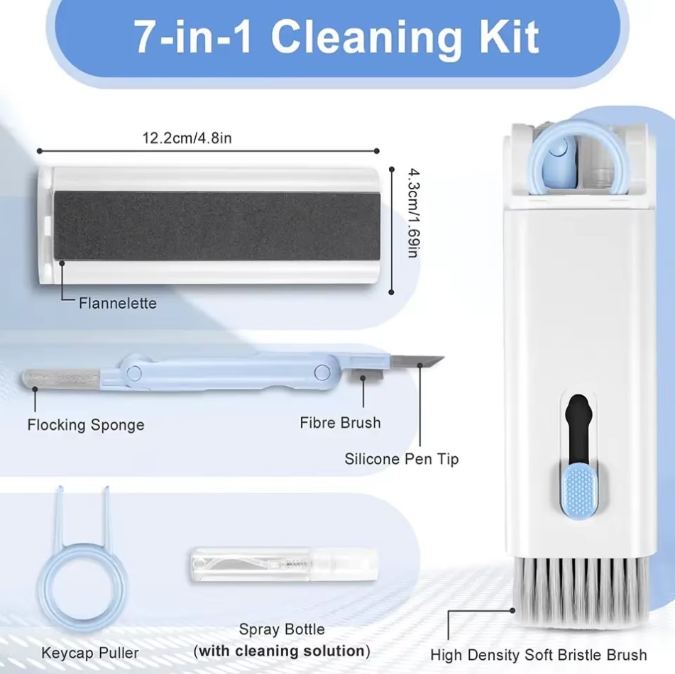 Picture of 7 in 1 Keyboard Cleaner Kit - Cleaning Brush Tool Set Includes Earphone Cleaning Pen For Headset Keyboard Cleaning Tools And Keycap Puller - Blue