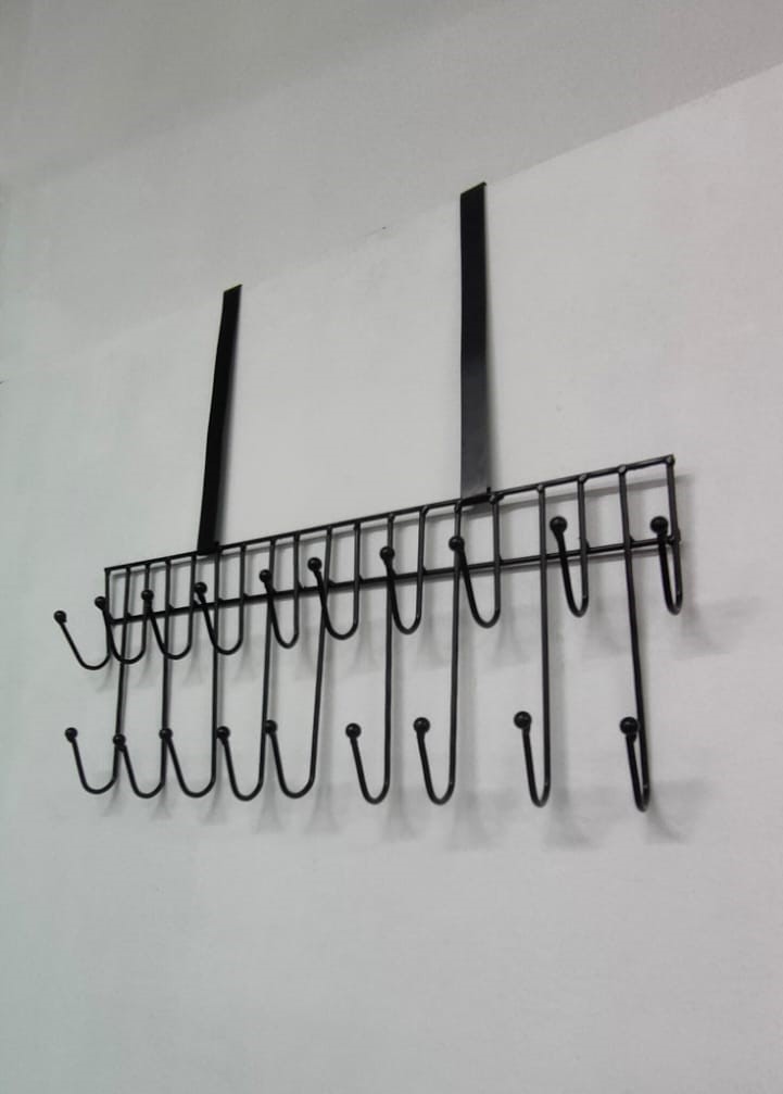 Picture of Over The Door Hanger 19 Hook Steel Hanger For Hanging Clothes Coat Kitchen Items - Black