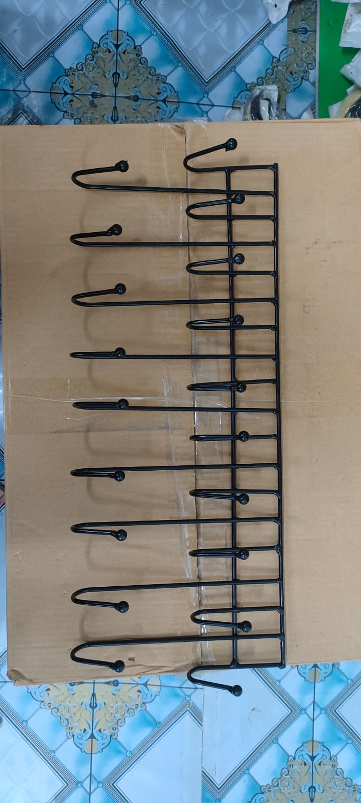 Picture of Over The Door Hanger 19 Hook Steel Hanger For Hanging Clothes Coat Kitchen Items - Black