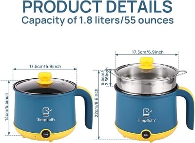 Picture of Mini electric rice cooker 1.8 liter frying pan mini food cooking non stick coating multi function cooker - Multicolor
