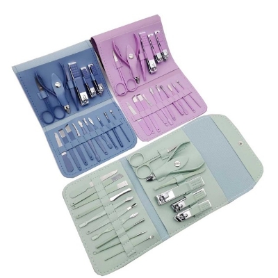 Picture of 16pcs Manicure & Pedicure Nail Clippers Set Stainless Steel Nail Cutter Kit for men and women, Travel Grooming Kit for Facial, Cuticle, Nail and Ear Care