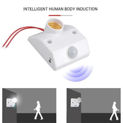 Picture of Motion Sensor Holder PIR Infrared Sensor Switch Automatic for E27 Light Bulb Human Body Induction LED Light Lamp Holder - White