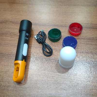 Picture of Multi-Functional USB Torch Light Metal K57 | Rechargeable LED Flashlight for Camping, Hiking, Travel & Emergency Use - Black