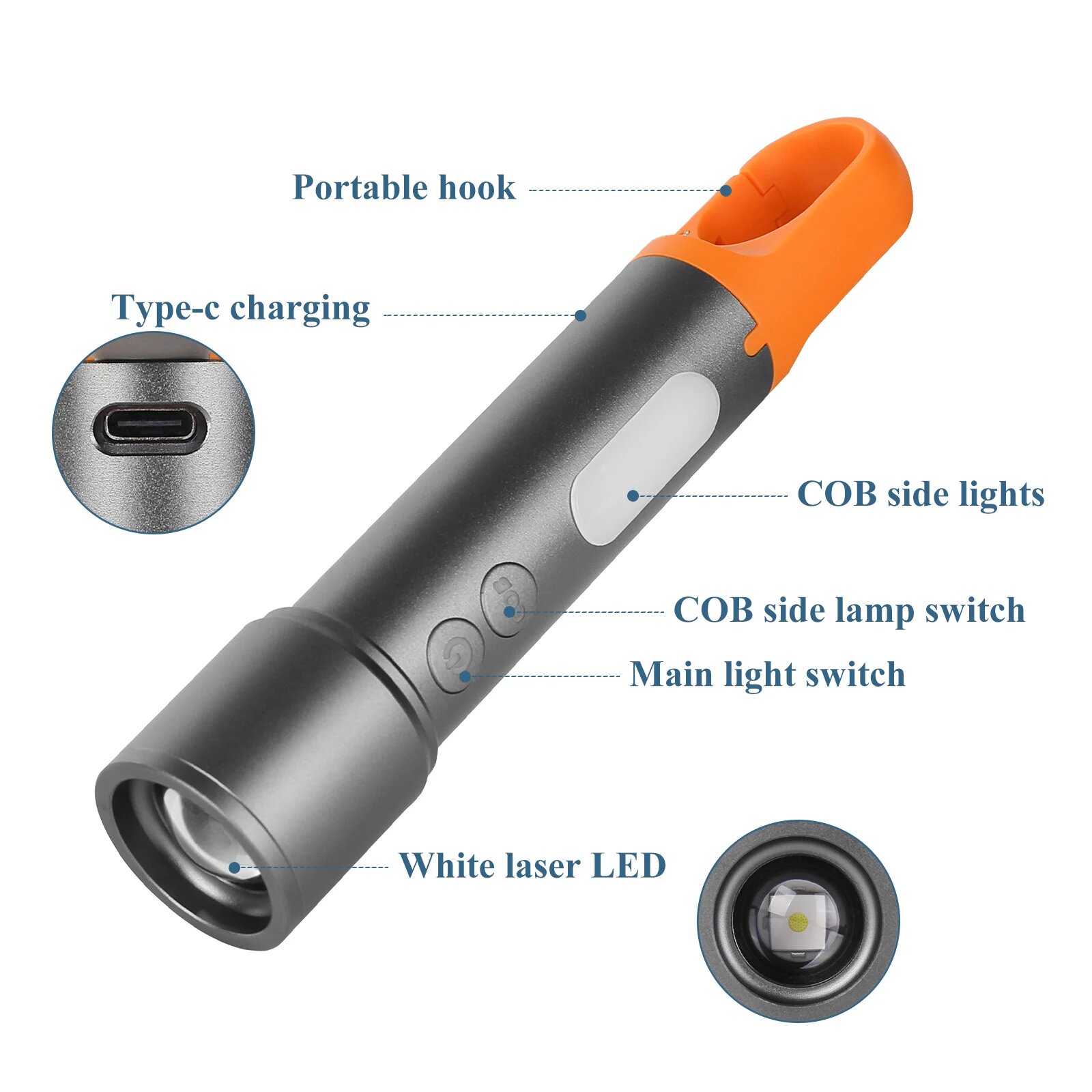 Picture of Multi-Functional USB Torch Light Metal K57 | Rechargeable LED Flashlight for Camping, Hiking, Travel & Emergency Use - Black