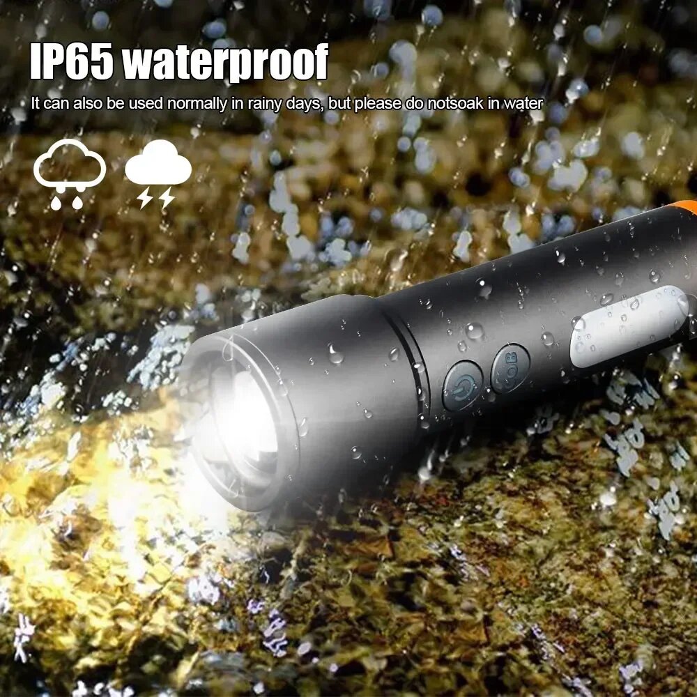 Picture of Multi-Functional USB Torch Light Metal K57 | Rechargeable LED Flashlight for Camping, Hiking, Travel & Emergency Use - Black