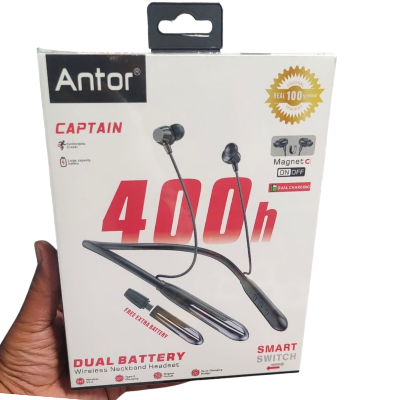 Picture of 400H Neckband Antor Luxury Wireless Earphone Bluetooth 5.4 Voice Change magnetic On/Off Type C port - Black