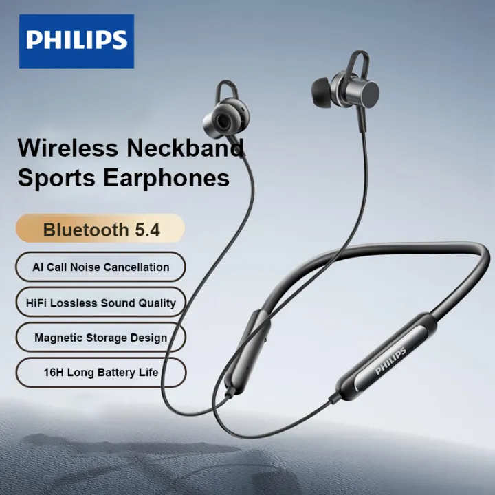 Picture of Philips Wireless Neckband Sports Earphones TAN1120 Bluetooth 5.4 AI Call Noise Cancellation HiFi Lossless Sound Quality 16H Long Battery Life - Black