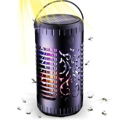 Picture of Mosquito Killer Lamp - solar mosquito killer, 2 in 1 Killer with Ultraviolet Lamp,ith Flame Atmosphere, 395nm UV mosquito killer, IP65 waterproof flame lampfor Table, Garden, Patio, Tree, Yard, Drive - Black