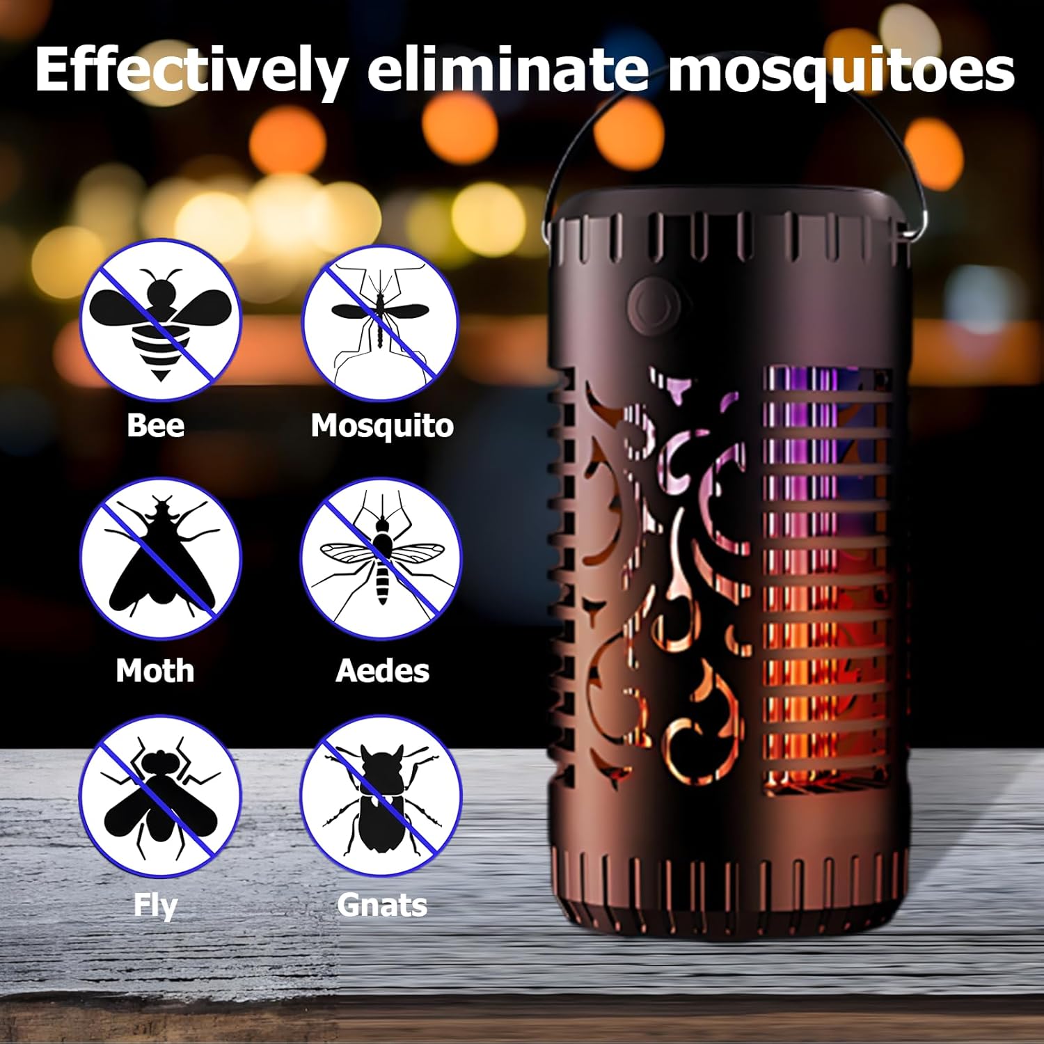 Picture of Mosquito Killer Lamp - solar mosquito killer, 2 in 1 Killer with Ultraviolet Lamp,ith Flame Atmosphere, 395nm UV mosquito killer, IP65 waterproof flame lampfor Table, Garden, Patio, Tree, Yard, Drive - Black