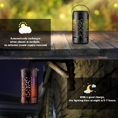 Picture of Mosquito Killer Lamp - solar mosquito killer, 2 in 1 Killer with Ultraviolet Lamp,ith Flame Atmosphere, 395nm UV mosquito killer, IP65 waterproof flame lampfor Table, Garden, Patio, Tree, Yard, Drive - Black